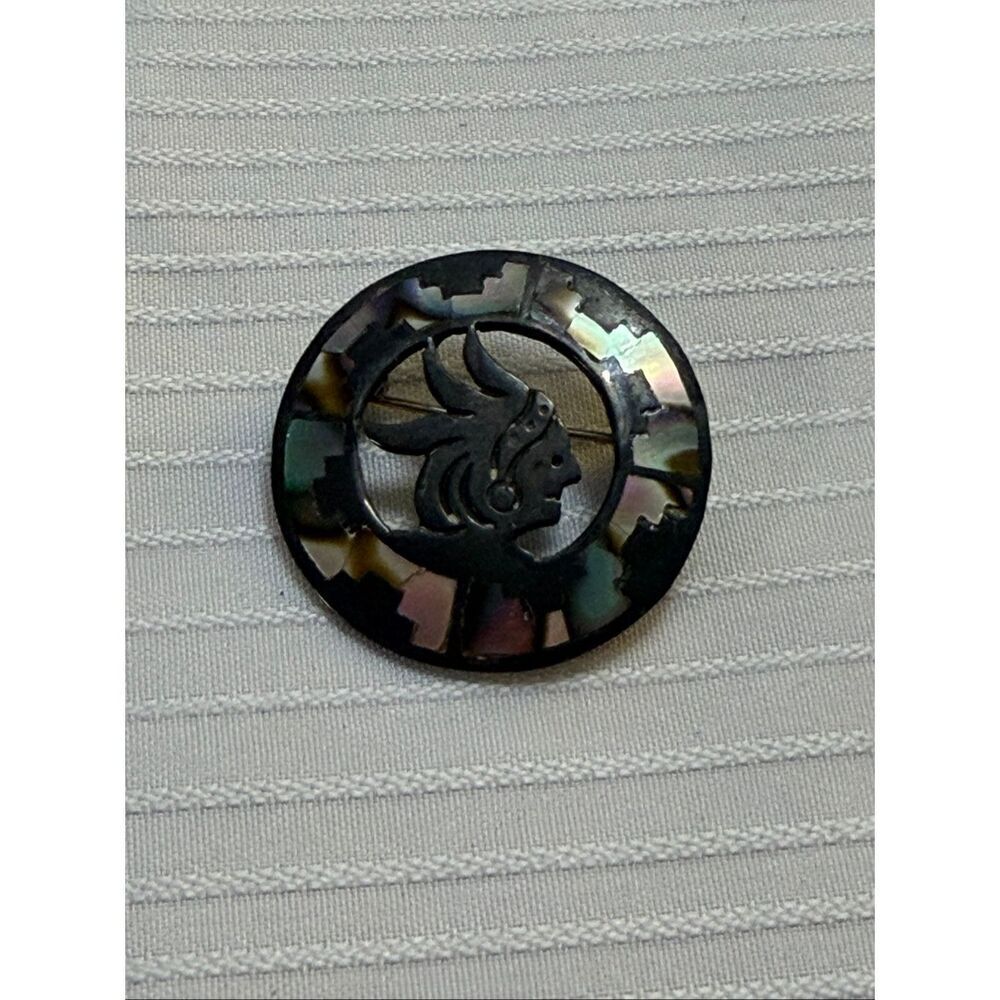 TAXCO Mexico Aztec Vintage Shell Myan 925 Brooch Pin